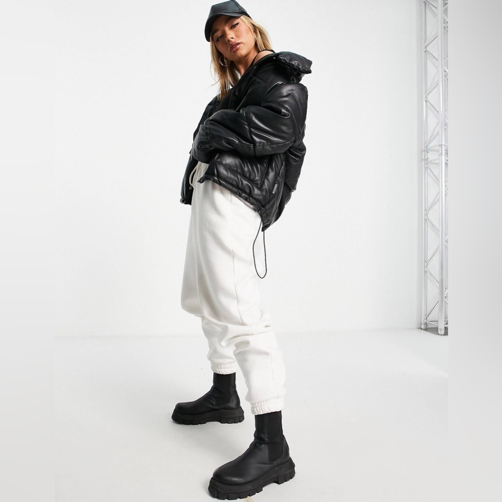 Missguided Faux Leather Padded Black Puffer Jacket US Size 14